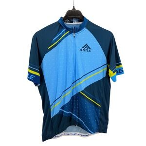 Agile Volare Elite Cycling‎ Jersey Mens 2XL Pre-Owned SS Blue Geometric Full Zip